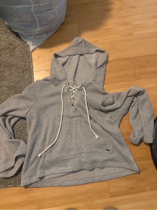 O'Neill Tops - O'Neill Light Gray Lace-Up Hooded Knit Pullover
